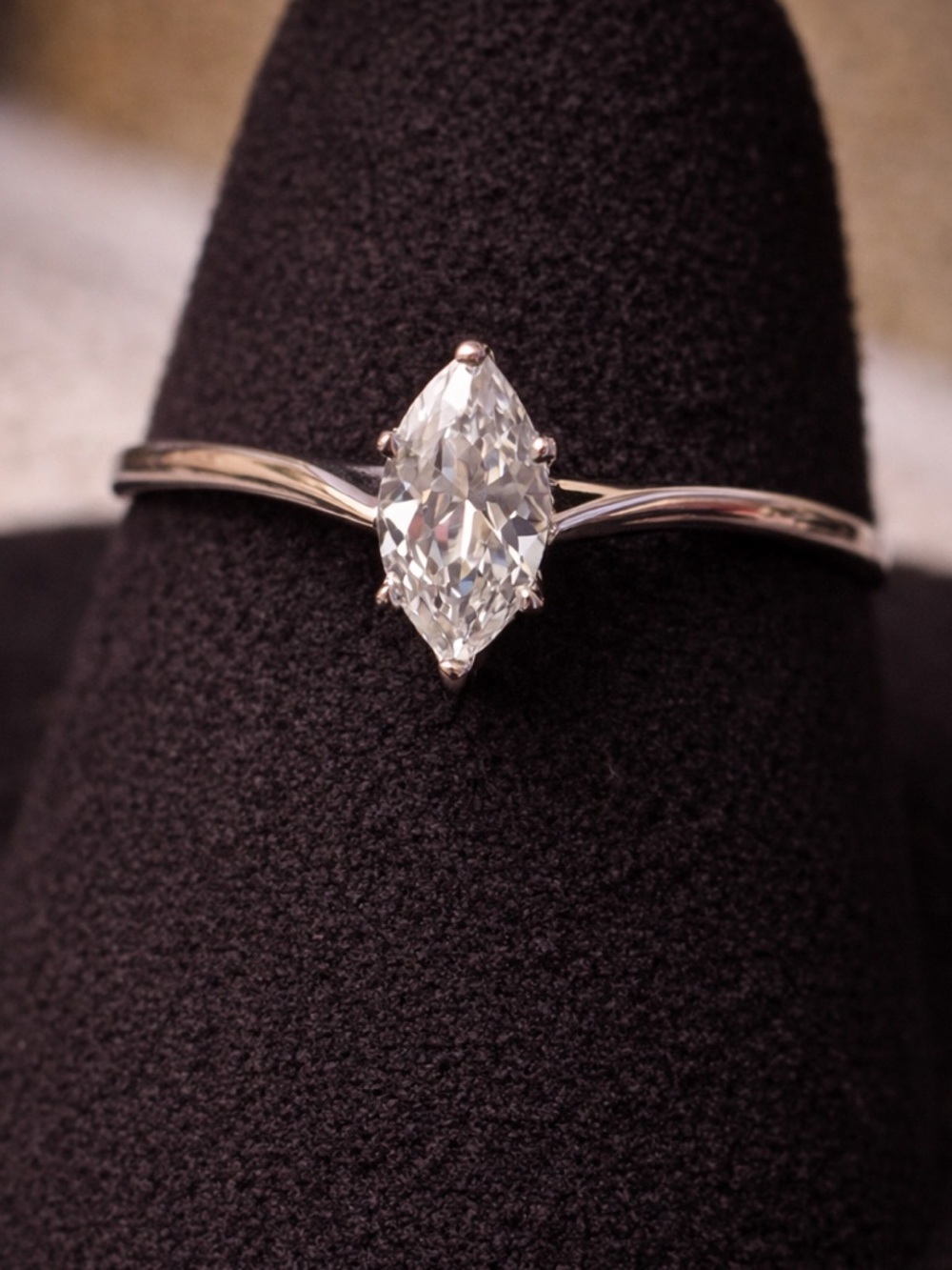 V12 Marquise-Cut Clear Stone Ring in Silver Tone